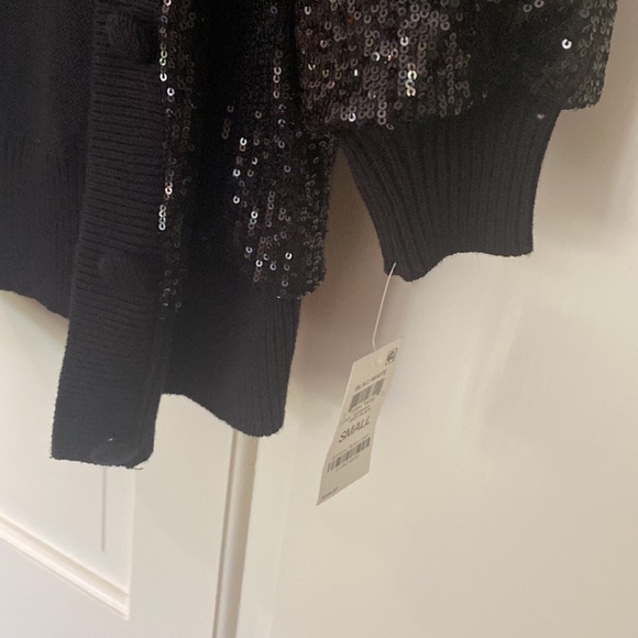 VARSITY Black Sequin Sweater Cardigan Sweater Knit Covered Buttons Relaxed Fit - Picture 12 of 15